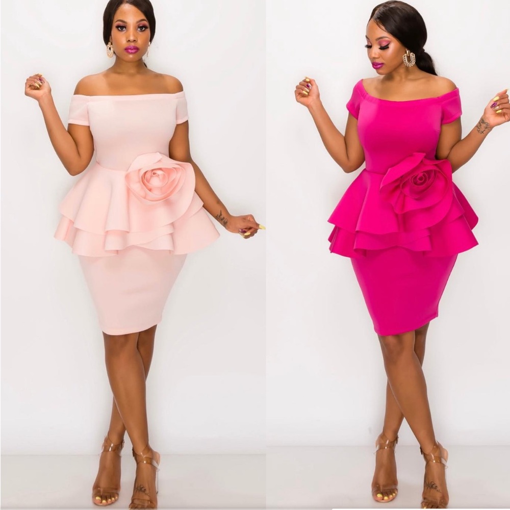 Gorgeous Hot Pink Peplum Rose Scuba Dress!
